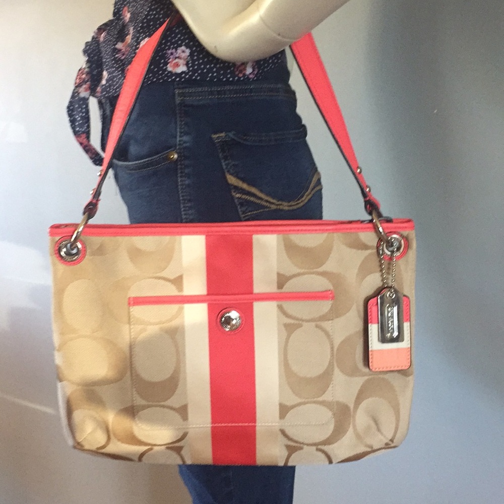 Coach Poppy Hampton Coral Sig Crossbody hobo bag